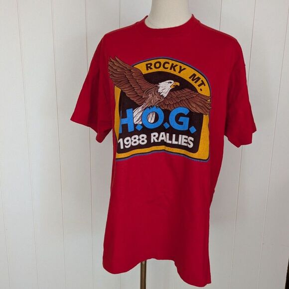 Vintage HOG 1988 Rallies Rocky Mt. T-Shirt - Red - Large - Picture 1 of 7